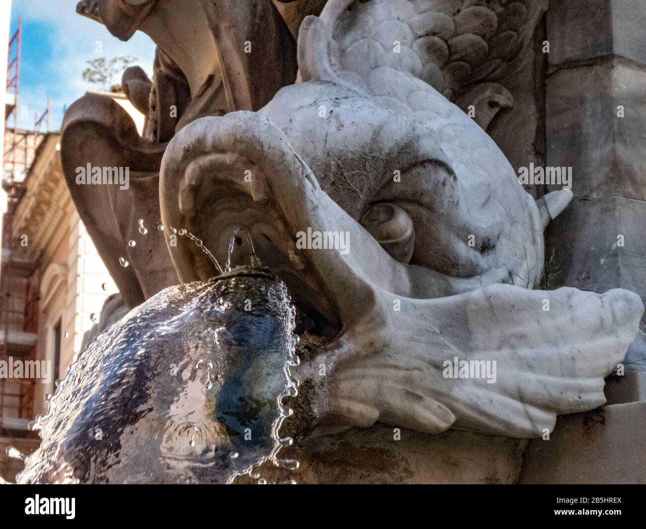 View of Rome, Italy. Detail of Pantheon Fountain Stock Photo