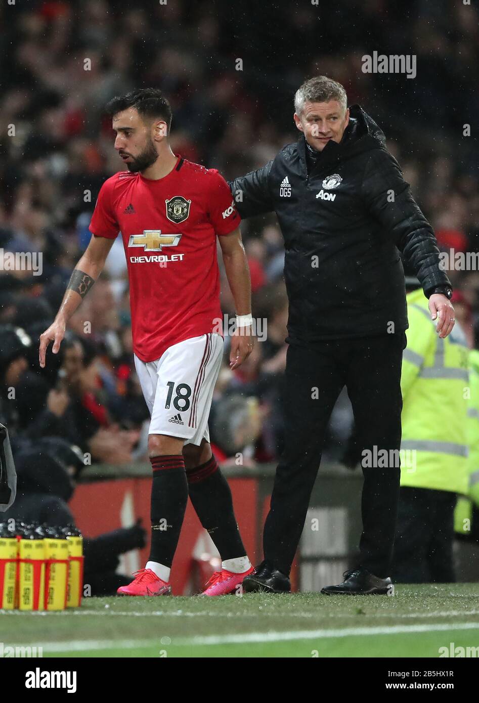 Manchester United's Bruno Fernandes is substituted off during the