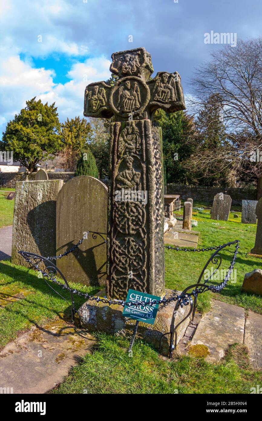 8th Century Celtic Cross, Eyam Parish Church, Derbyshire Stock Photo