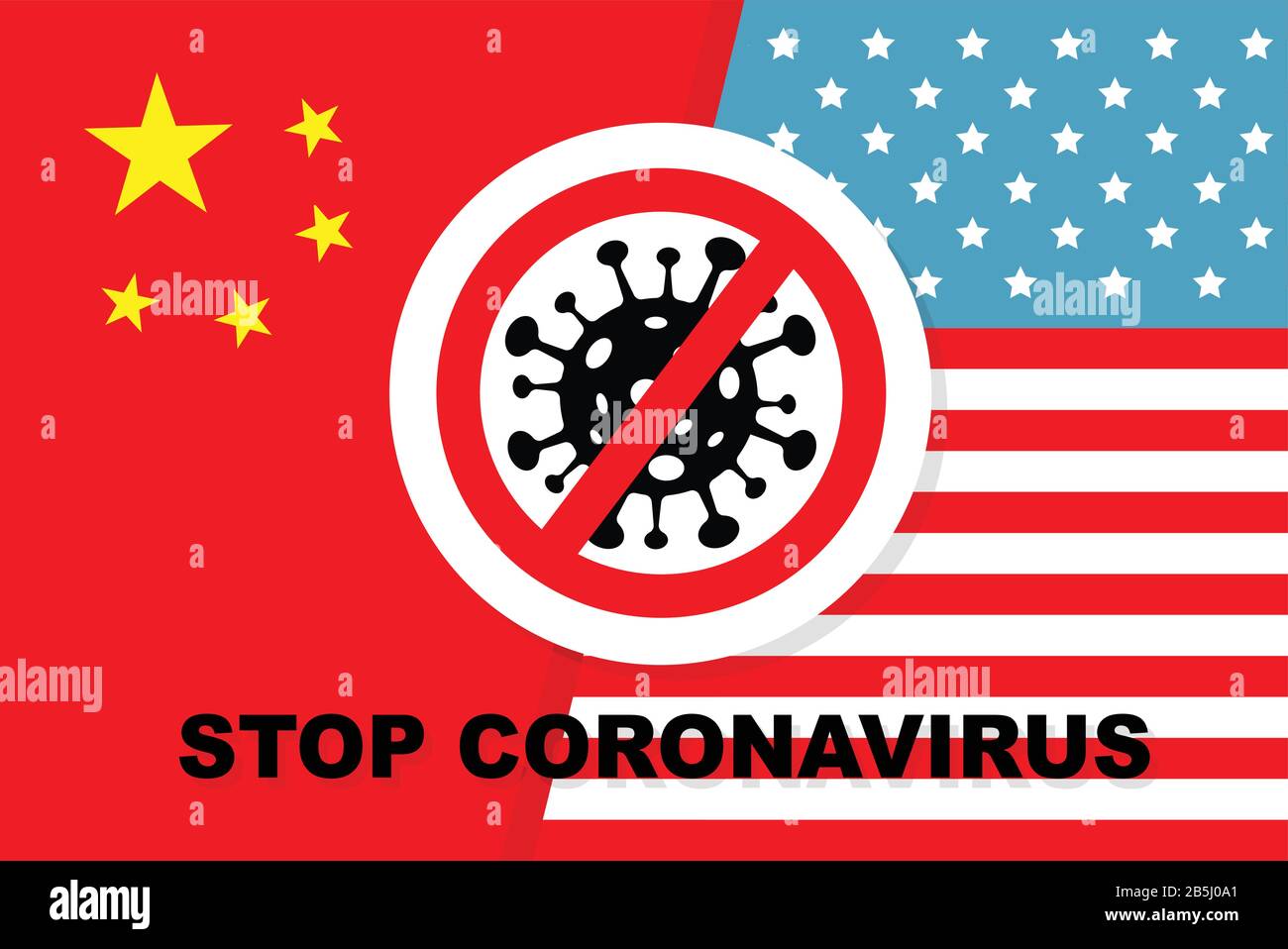 Concept of Icon of Stopping Corona Virus. China and USA flag as a concept of finding a solution to STOP caronavirus. Corona Virus . 2019-nCoV. Corona Stock Vector