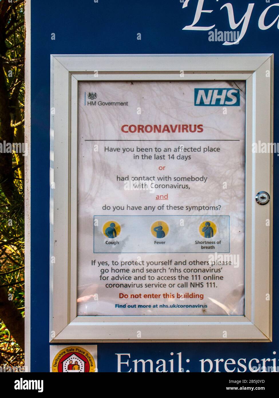 Coronavirus NHS Information Sign, Eyam Plague Village, Derbyshire Stock Photo
