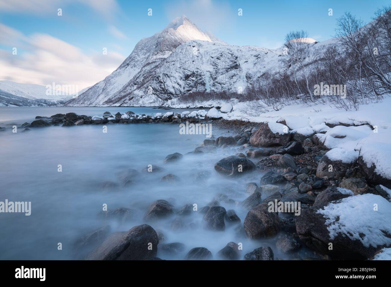 Senja First Panorama of snowy fjords and mountain range, Senja, Norway. Amazing ...