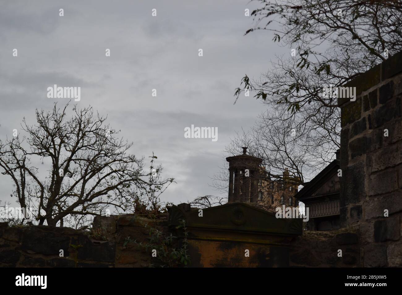 This image represents Calton hill, a public park overlooking the city, made from Old Calton Cemetery. Stock Photo