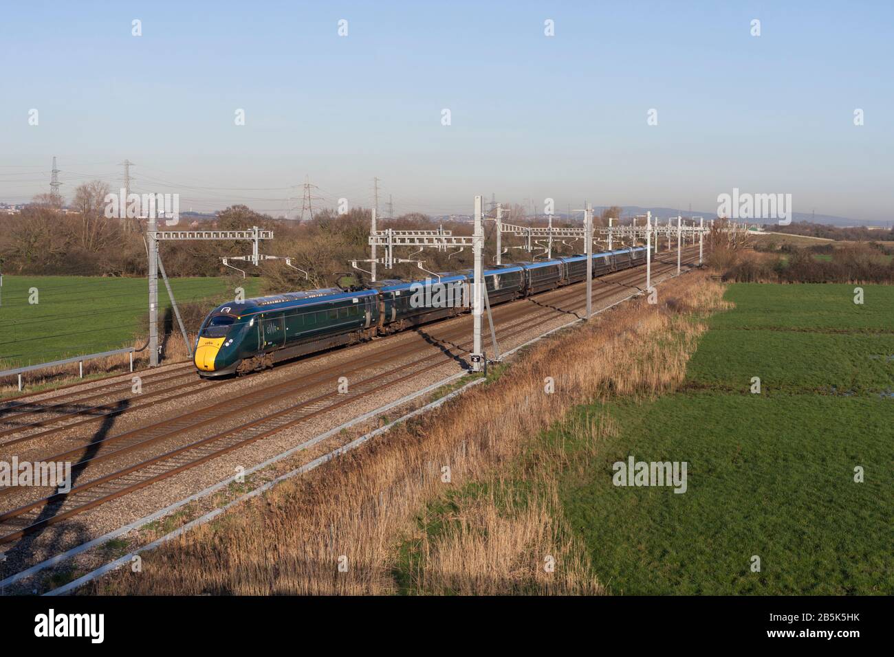 Great Western railway class Hitachi class 800 passing Coedkernew on the south Wales Main line. Stock Photo