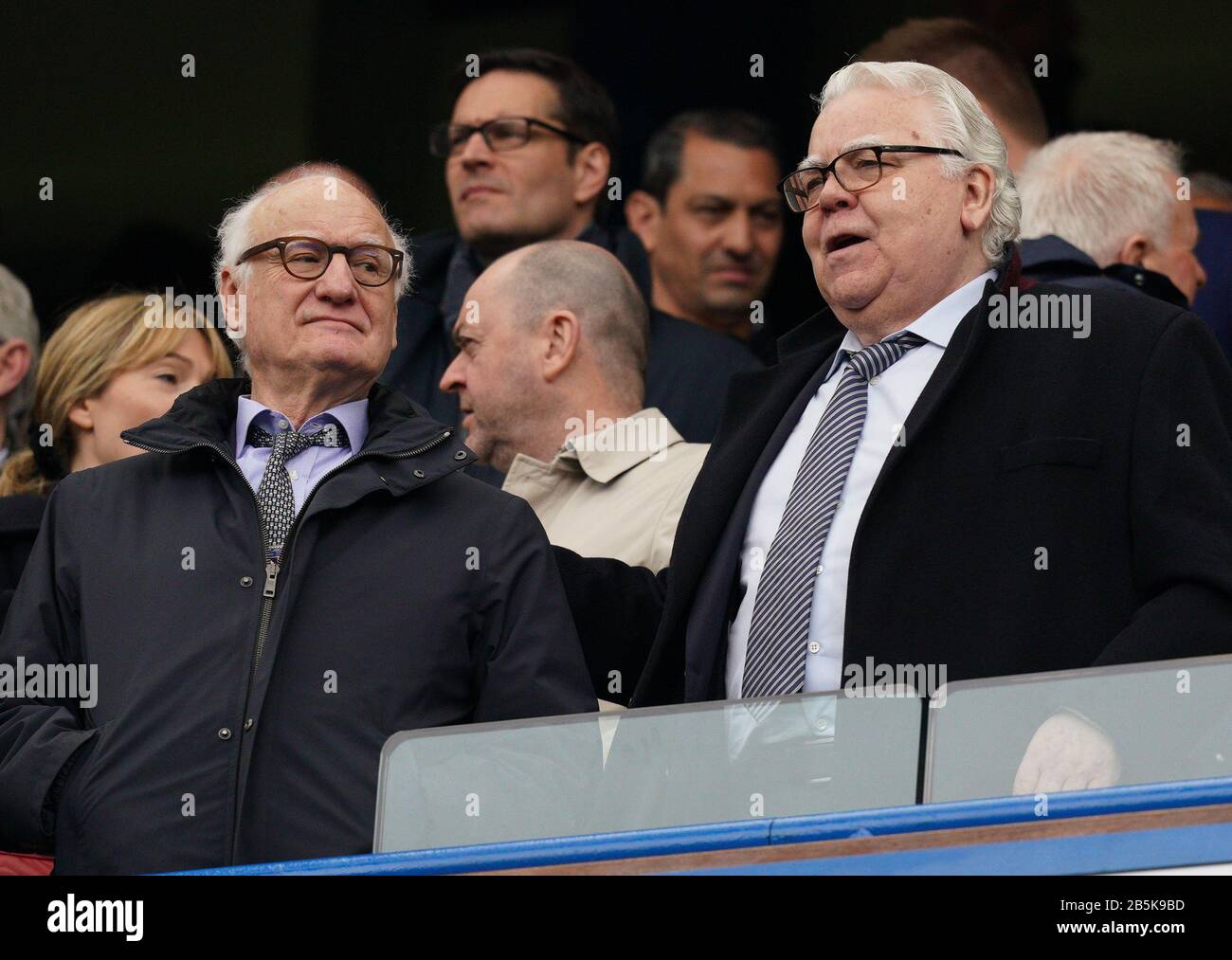 London, UK. 08th Mar, 2020. Chelsea Chairman Bruce Buck (left) & Everton Chairman William 'Bill' Kenwright, CBE during the Premier League match between Chelsea and Everton at Stamford Bridge, London, England on 8 March 2020. Photo by Andy Rowland. Credit: PRiME Media Images/Alamy Live News Stock Photo