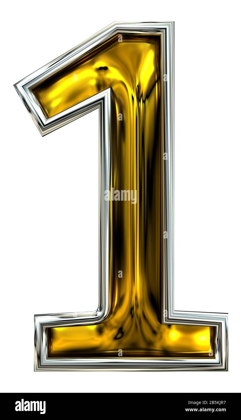 3D Gold Number One , 1 Isolated Over White Background With