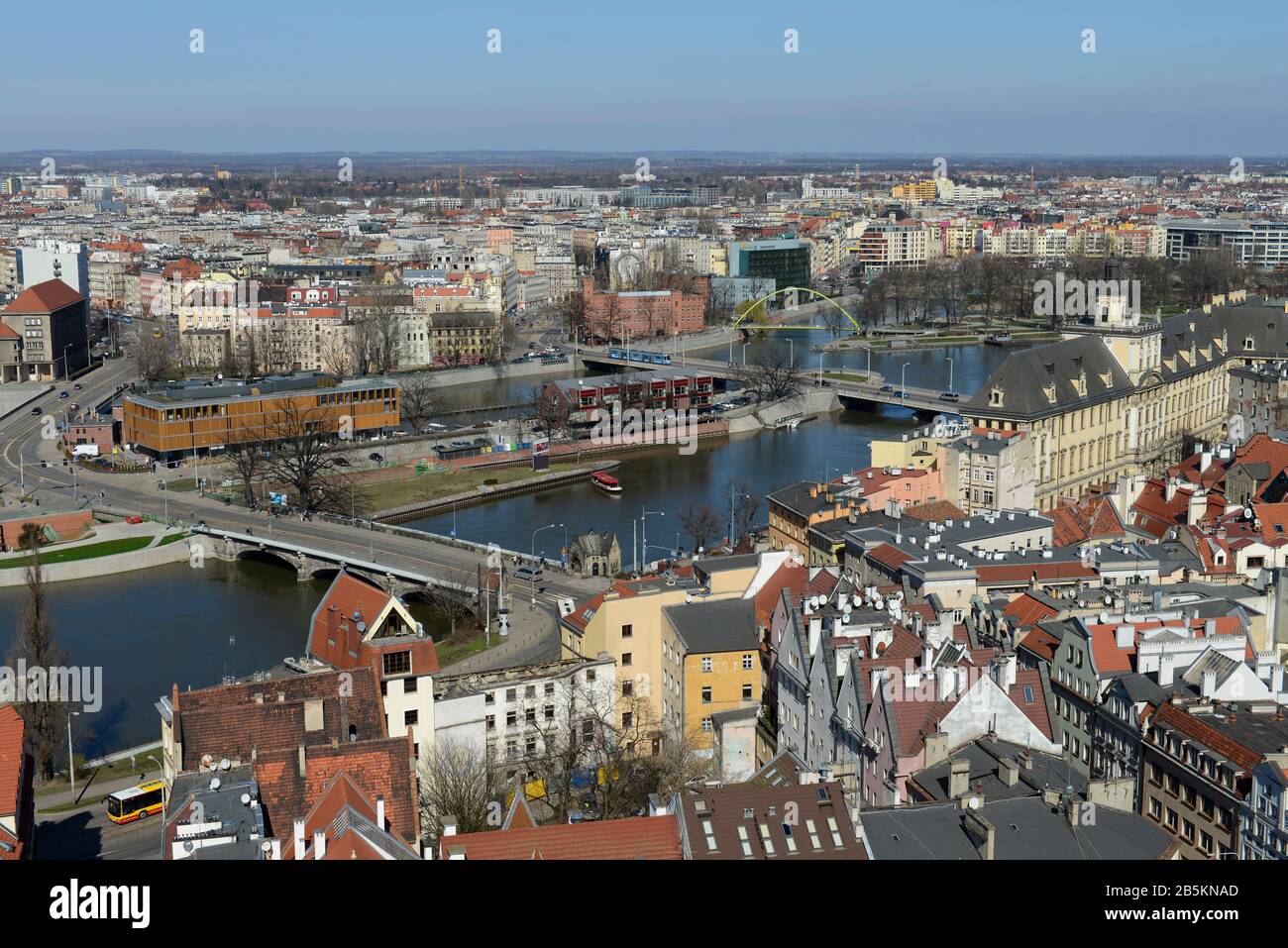 Ueberblick, Fluss Oder, Wohnhaeuser, Altstadt, Breslau, Niederschlesien, Polen Stock Photo