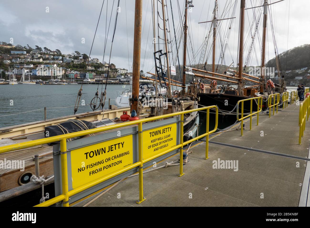 Boats moored at the Town Jetty, on the River Dart, Dartmouth Stock Photo