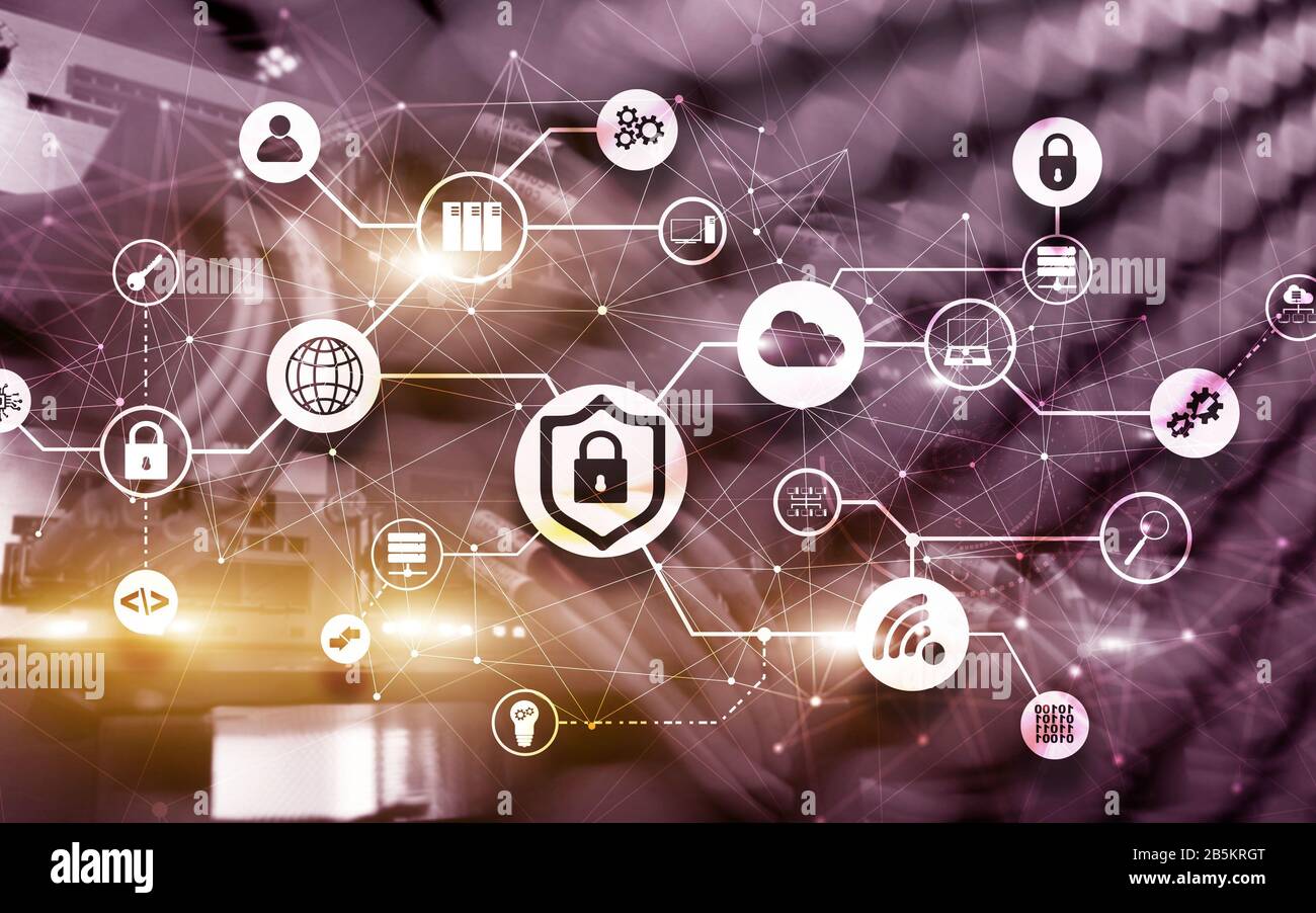 Data security concept. Icons: Closed Padlock, Wifi And cloud on digital background. Stock Photo