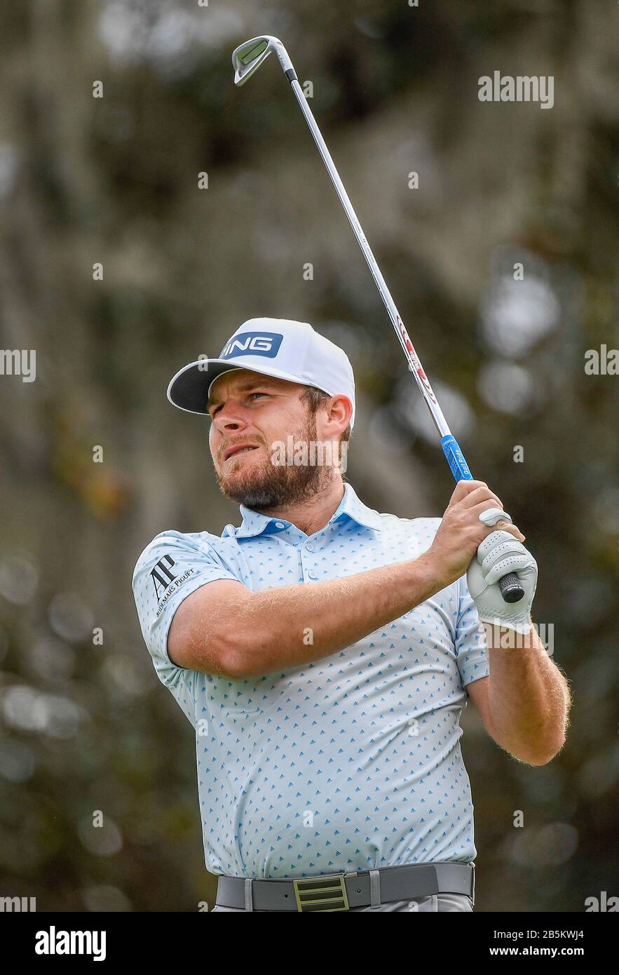 Orlando, FL, USA. 8th Mar, 2020. Tyrrell Hatton of England on the second tee during the final round of the Arnold Palmer Invitational presented by Mastercard held at Arnold Palmer's Bay Hill Club & Lodge in Orlando, Fl. Romeo T Guzman/CSM/Alamy Live News Stock Photo