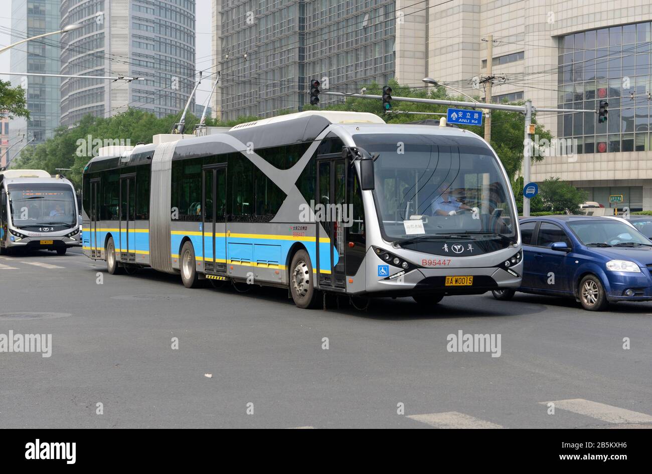 Bus rapid transit line 3 trolleybus in the Asian Games village, Beijing, China Stock Photo