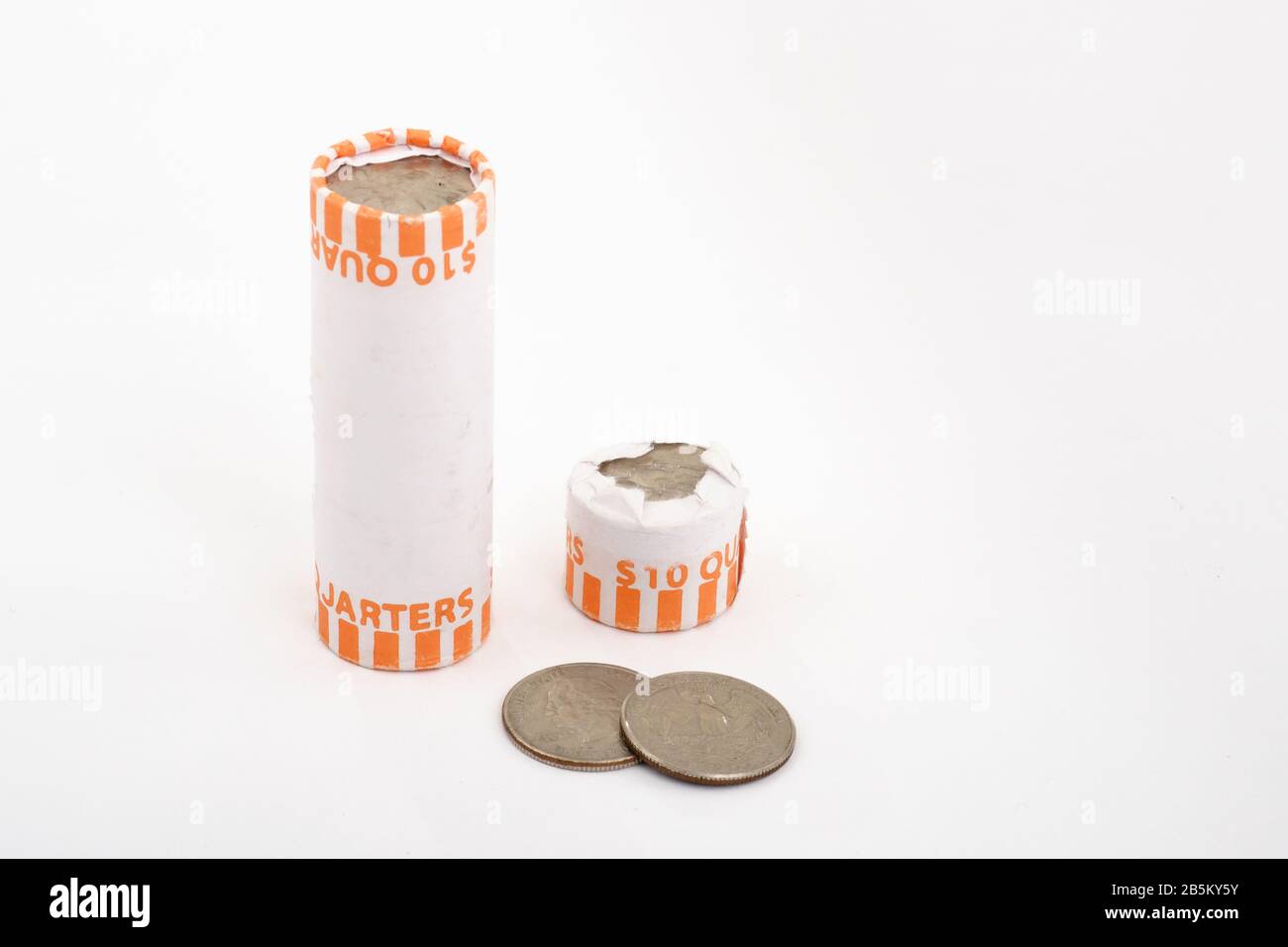 Full and opened rolls of american quarter coins Stock Photo Alamy