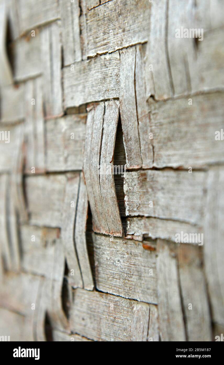 Old bamboo matboard walling seen from the side, Maizidian, Beijing, China Stock Photo