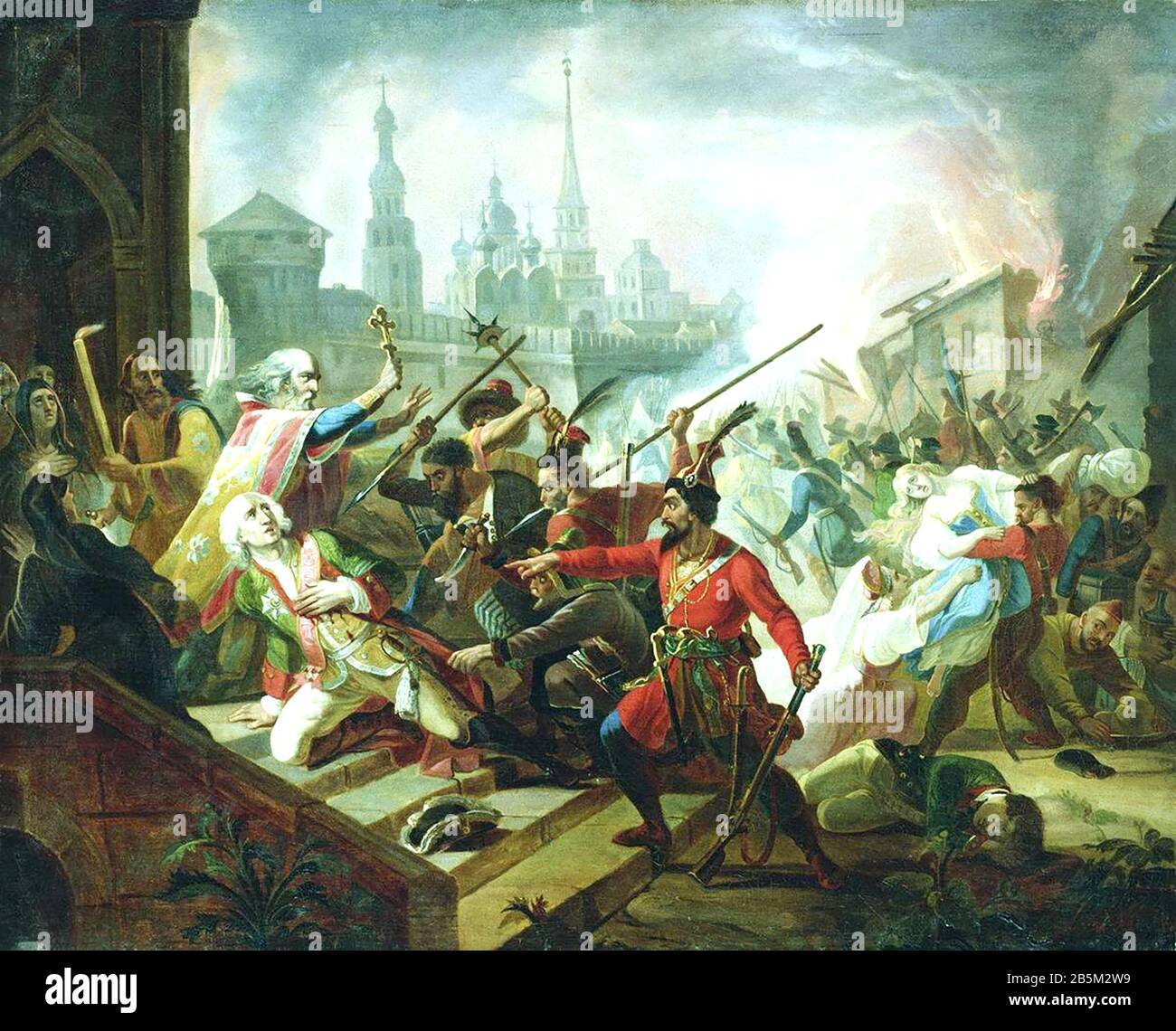 YEMELYAN PUGACHEV (1742-1775) Cossack leader attacks Kazan in 1774 Stock Photo