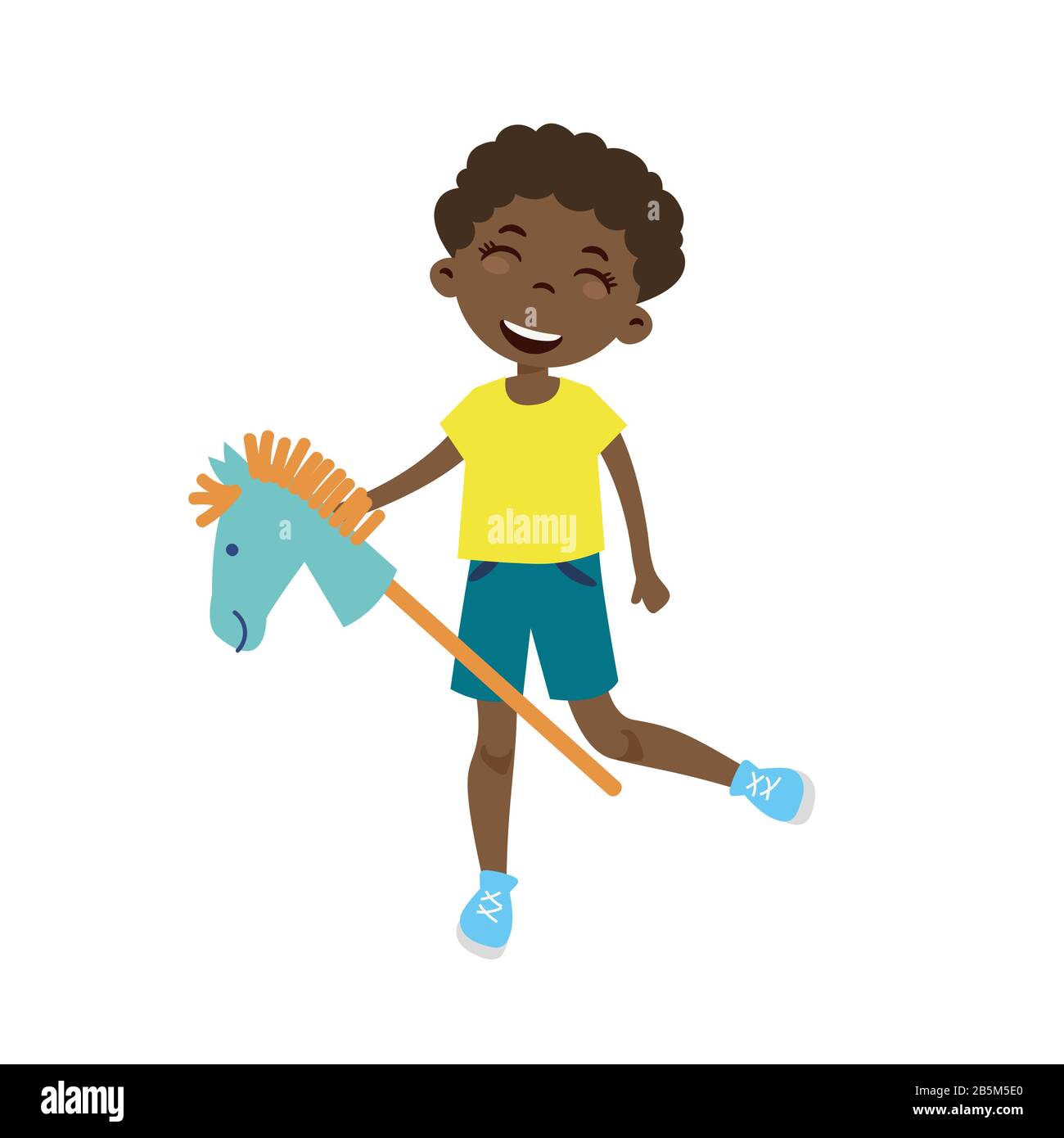 Cute boy riding a horse stick toy vector Stock Vector Image & Art Alamy