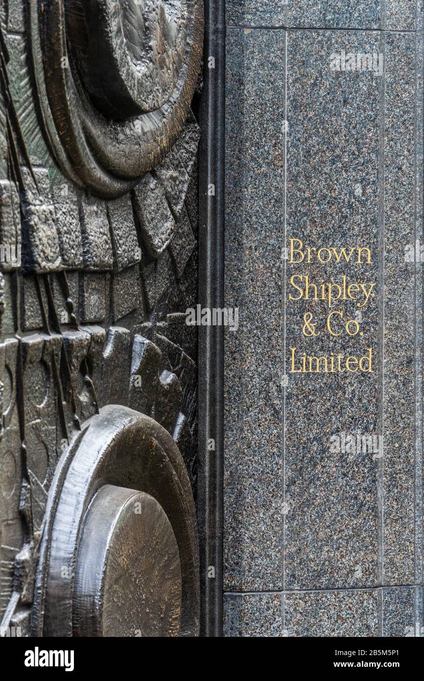 Brown Shipley & Co Limited - London based private bank in the City of London Financial District. Founded 1810, part of KBL European Private Bankers SA. Stock Photo