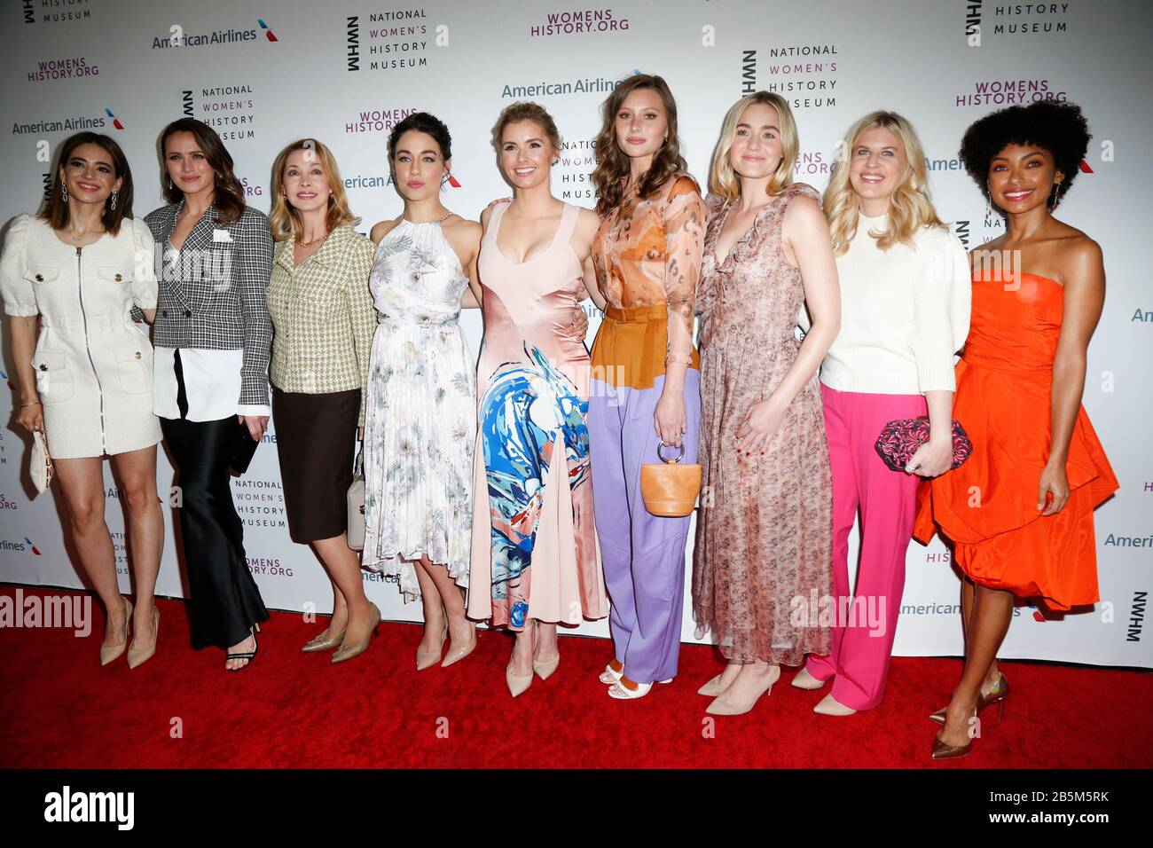Los Angeles, USA. 08th Mar, 2020. (L-R) Edy Ganem, Shantel VanSanten, Sharon Lawrence, Jade Tailor, Brianna Brown, Aly Michalka, AJ Michalka, Guest, Logan Browning walking the red carpet at The National Women's History Museum's 8th Annual Women Making History Awards held at Skirball Cultural Center on March 8, 2020 in Hollywood, California USA (Photo by Parisa Afsahi/Sipa USA) Credit: Sipa USA/Alamy Live News Stock Photo