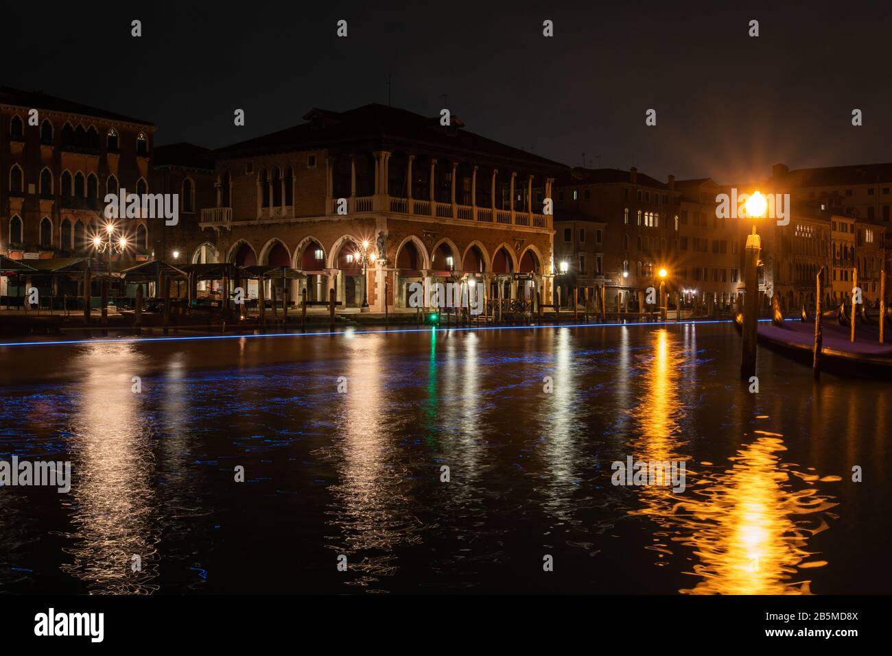 Rialto Market Hall at Night, Venice/Italy Stock Photo