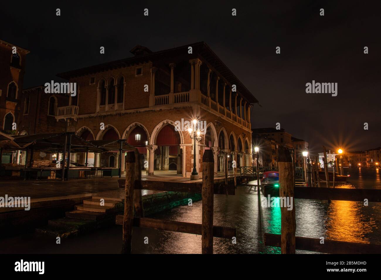 Rialto Market Hall at Night, Venice/Italy Stock Photo