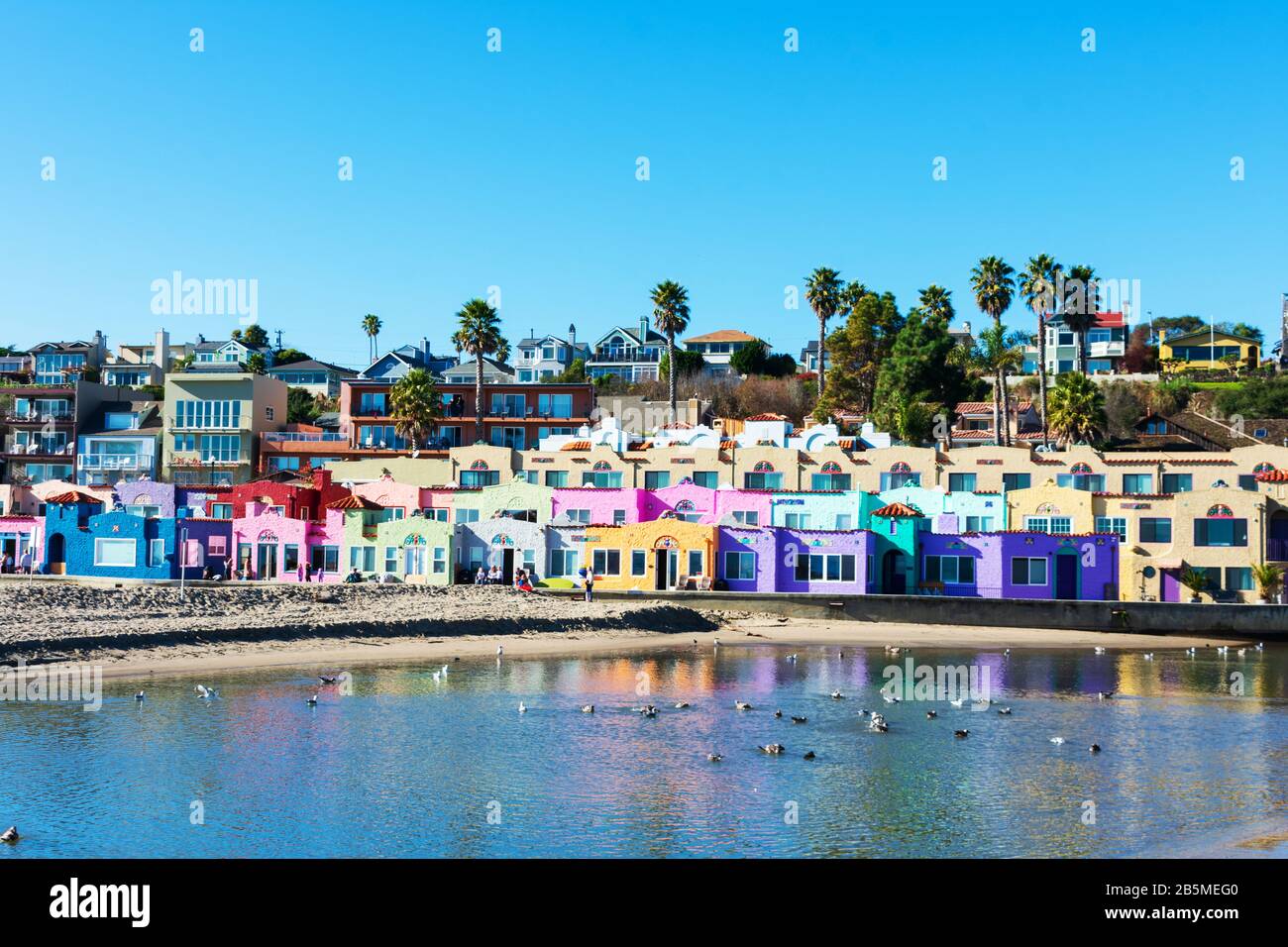 Colorful Venetian Court is a residential seaside beach resort at the edge of the lagoon - Capitola, California, USA - December, 2019 Stock Photo