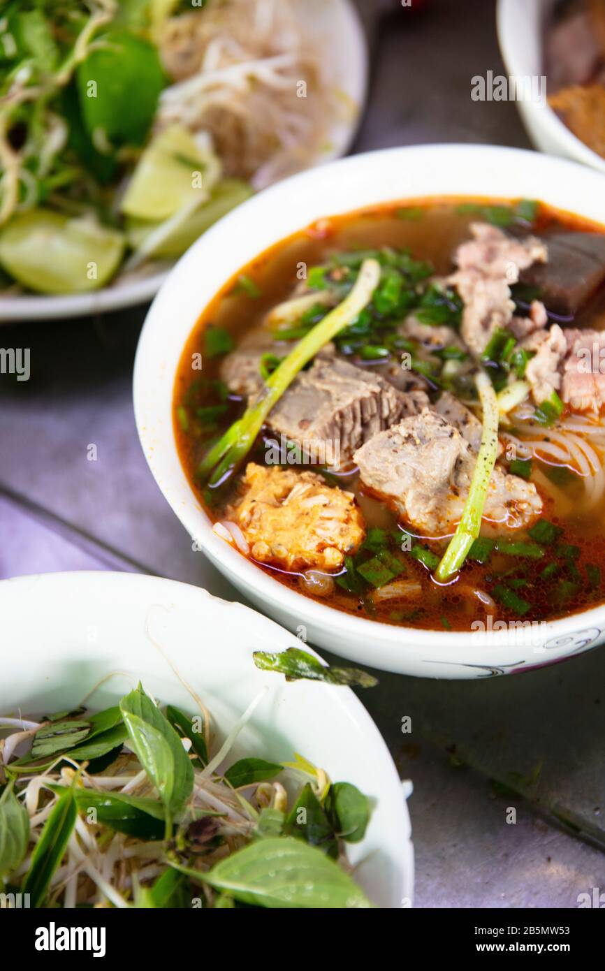 Vietnam. Bun bo Hue, a spicy beef broth from the central Vietnamese city of Hue Stock Photo