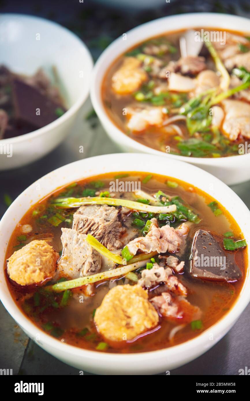 Vietnam. Bun bo Hue, a spicy beef broth from the central Vietnamese city of Hue Stock Photo