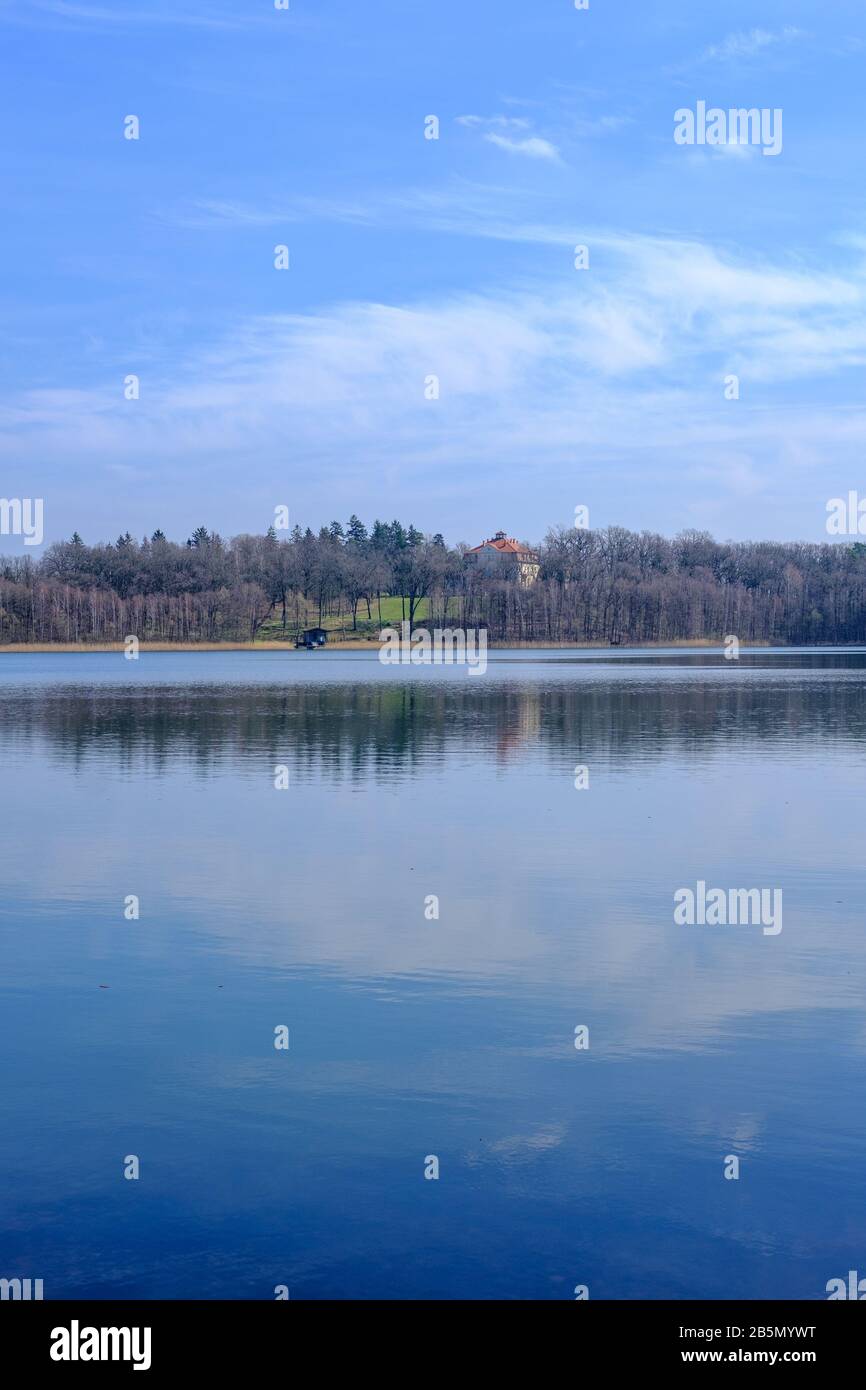 Lake at Liebenberg, Germany in early Spring. Stock Photo