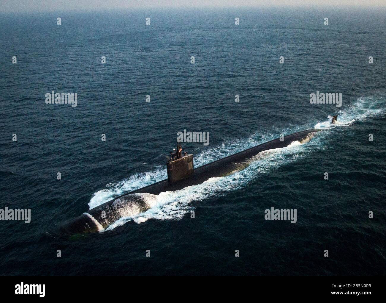 The U.S. Navy Los Angeles-class nuclear-powered attack submarine USS Toledo underway in the Arabian Sea January 21, 2016 off the coast of Bahrain. Stock Photo