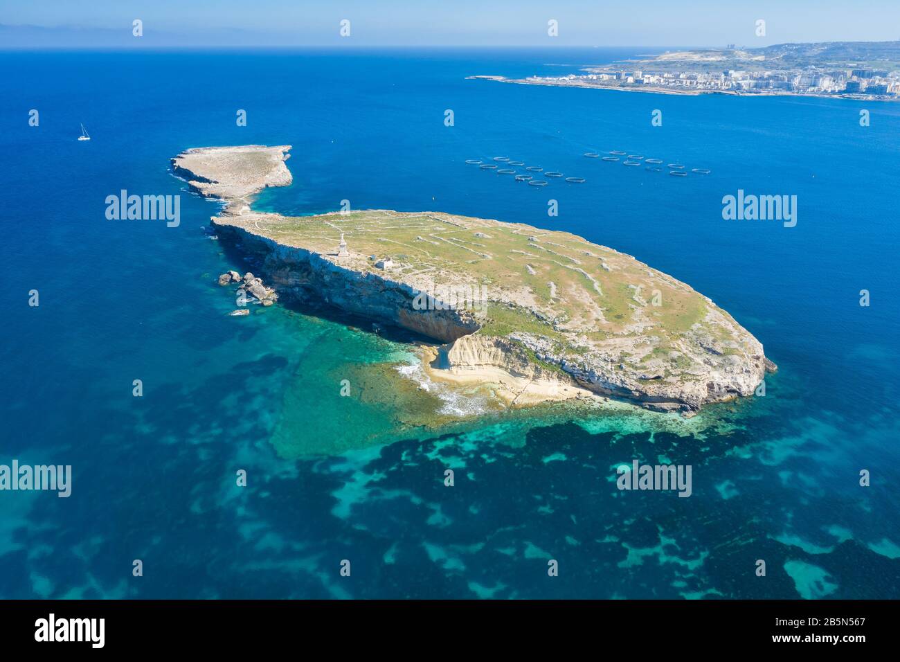 Aerial view of the St Pauls Island off the north east coast of Malta