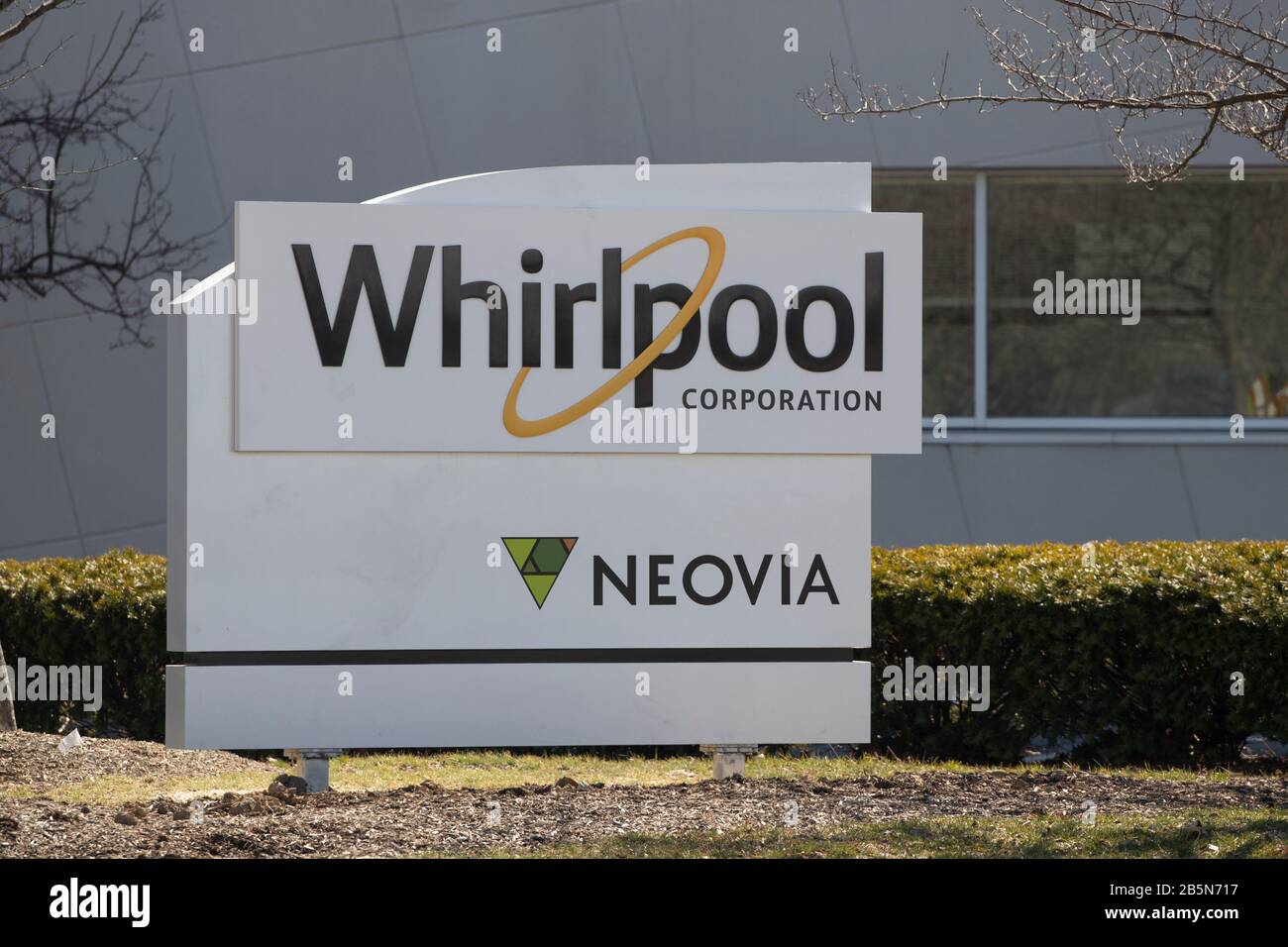 Plainfield - Circa March 2020: Whirlpool Distribution Center. Whirlpool manufactures home appliances under the KitchenAid, Maytag, Consul, Brastemp, A Stock Photo