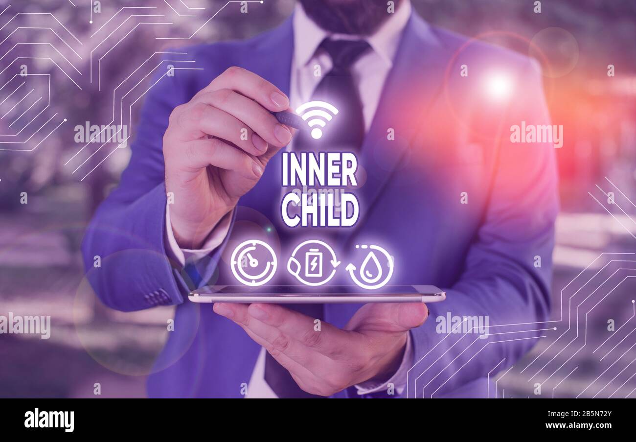Conceptual hand writing showing Inner Child. Concept meaning the childlike usually hidden part of a demonstrating s is demonstratingality Stock Photo