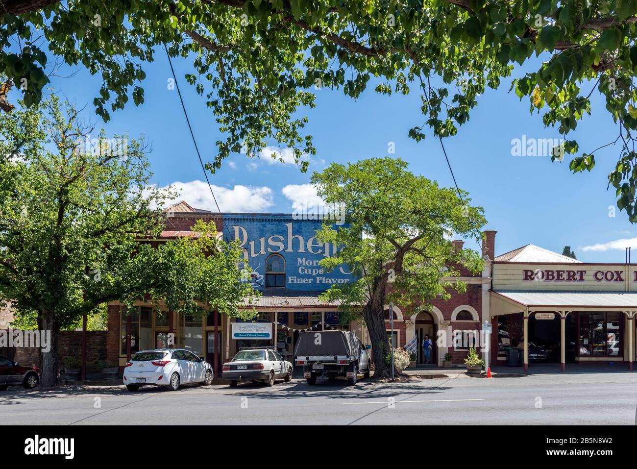 Historical buildings along High Street at Maldon, Victoria, Australia