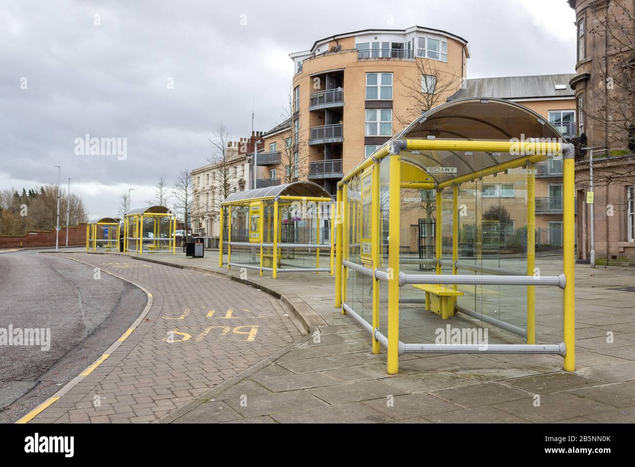 Bus stop shelters on Chester street, Birkenhead Stock Photo Alamy