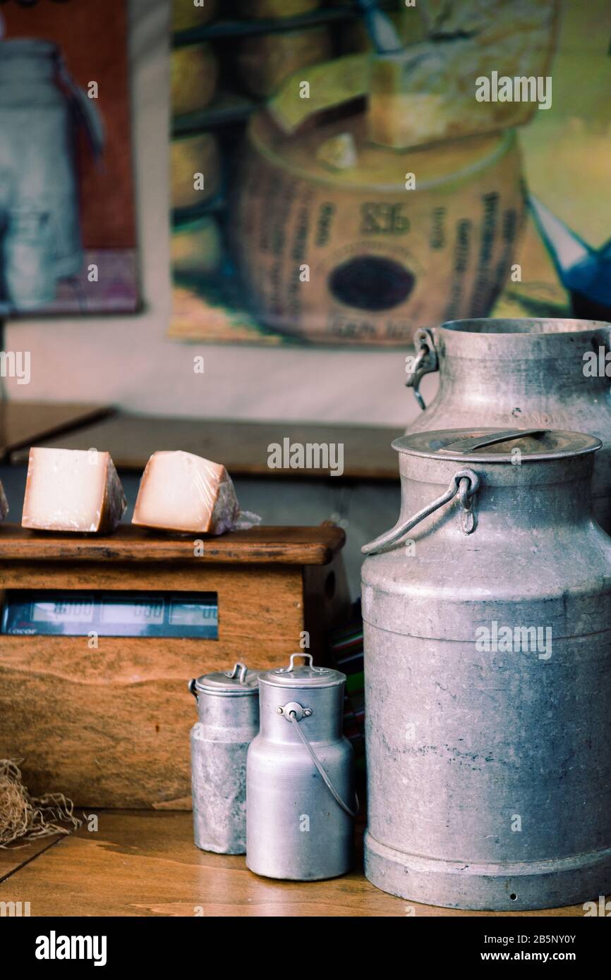 Three milk churns stock photo Stock Photo