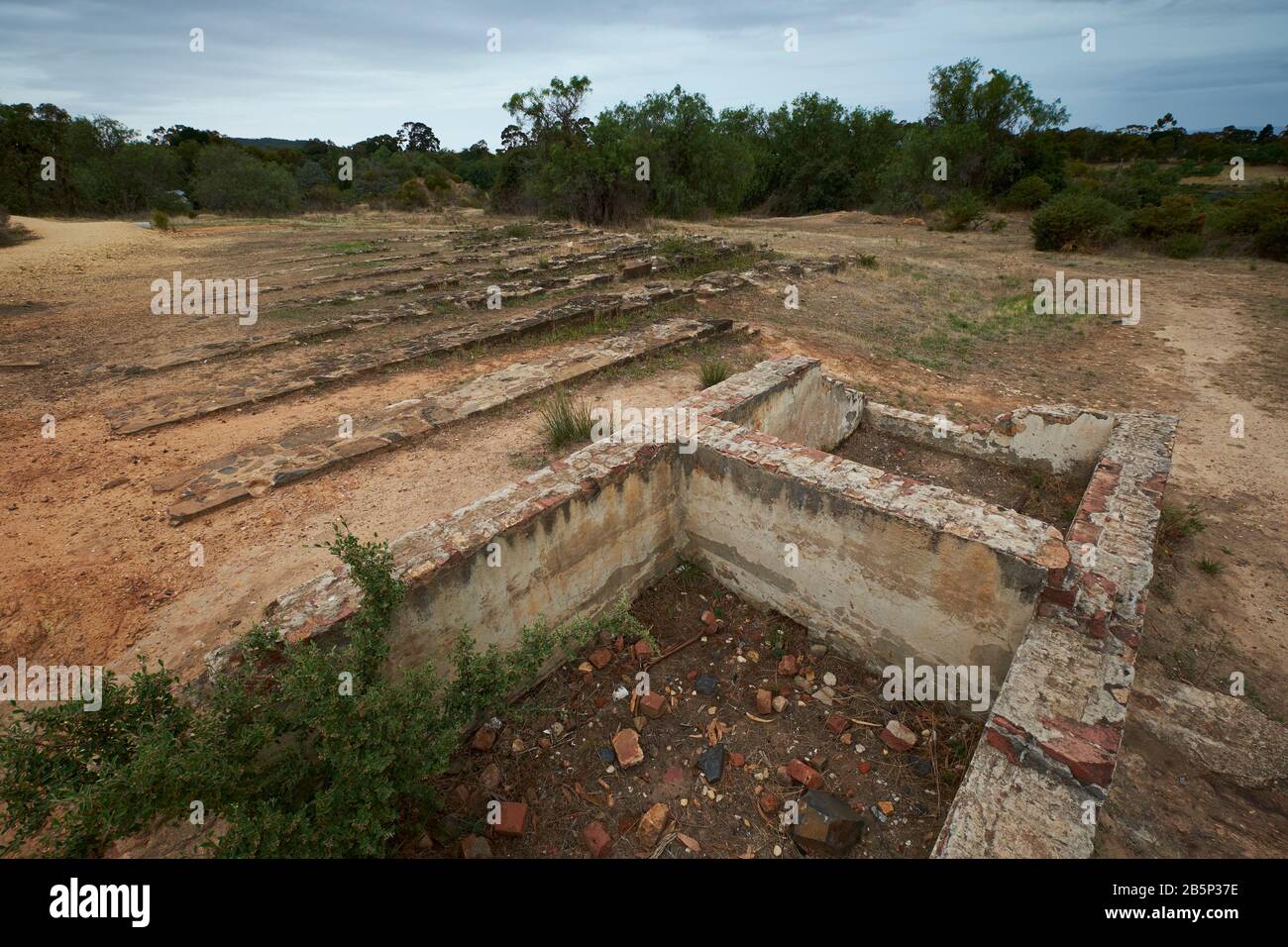 The building foundation ruins at the old Beehive mining area. In Maldon