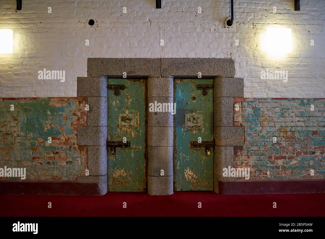 A couple of original cell doors of the prison at the Ulumbarra Theater, formerly the Bendigo gaol (jail). In Bendigo, Victoria, Australia. Stock Photo