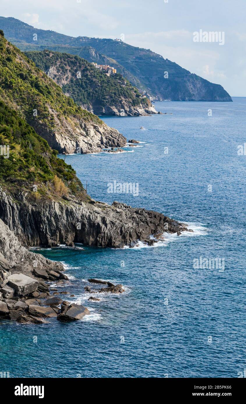 The Cinque Terre Riviera along the Ligurian Sea, Italy. Stock Photo