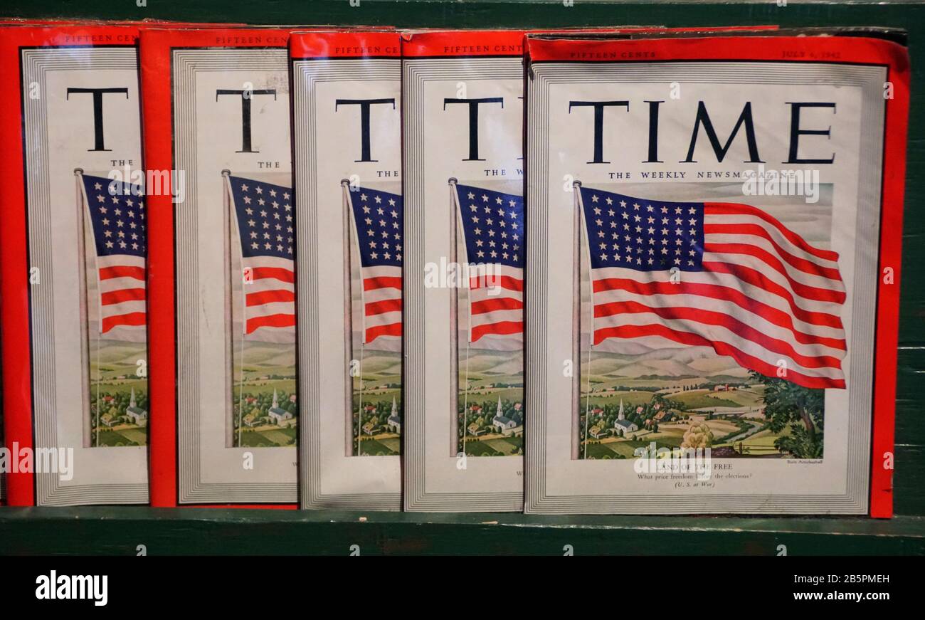 New Orleans, Louisiana, U.S.A - February 4, 2020 - The copies of Time magazine published after World War II Stock Photo