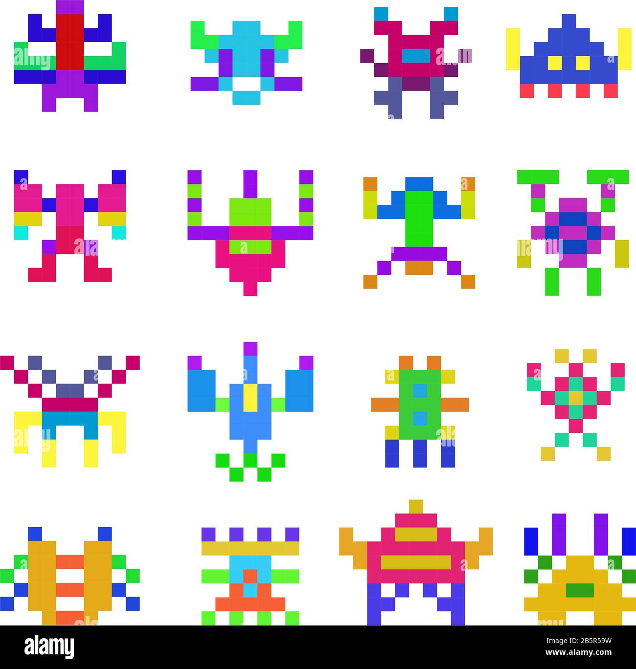 Set of pixel monsters Stock Vector