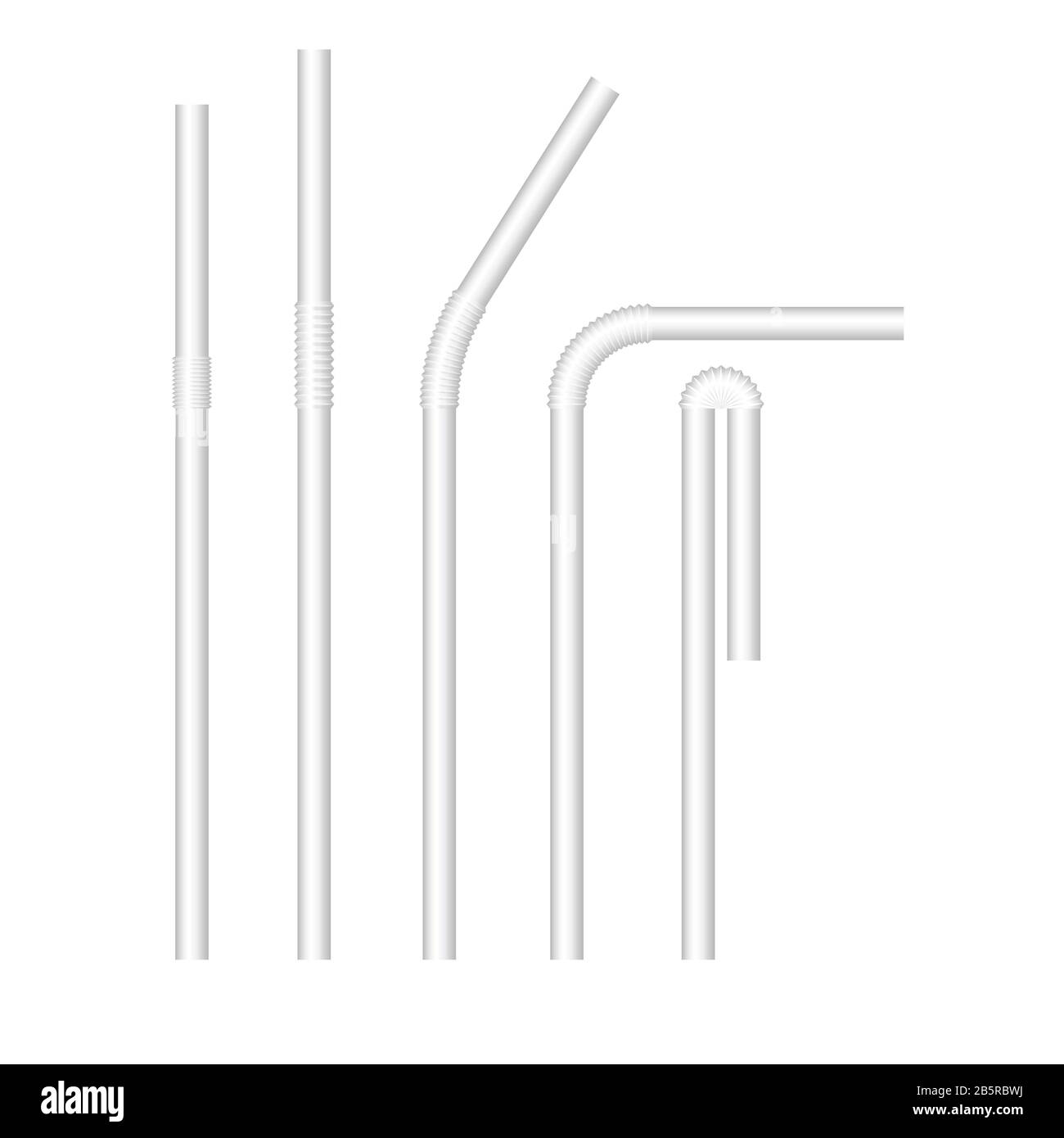 Empty white drinking straws. realistic set. Various bends. Cocktail straw mock up Stock Photo