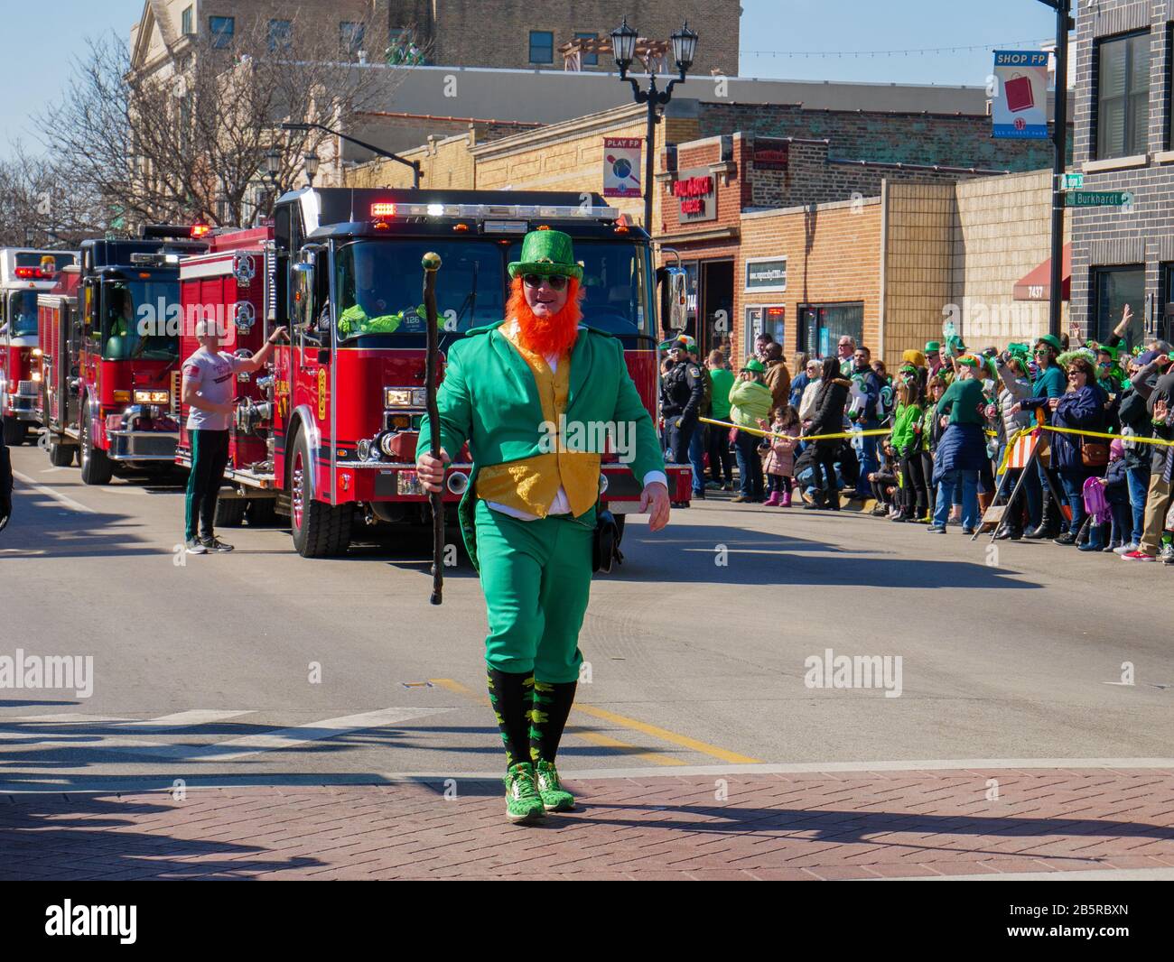 Forest Park, Illinois USA. 8th March, 2020. A man dressed as a leprechuan during today's Saint Patrick's Day Parade. Stock Photo