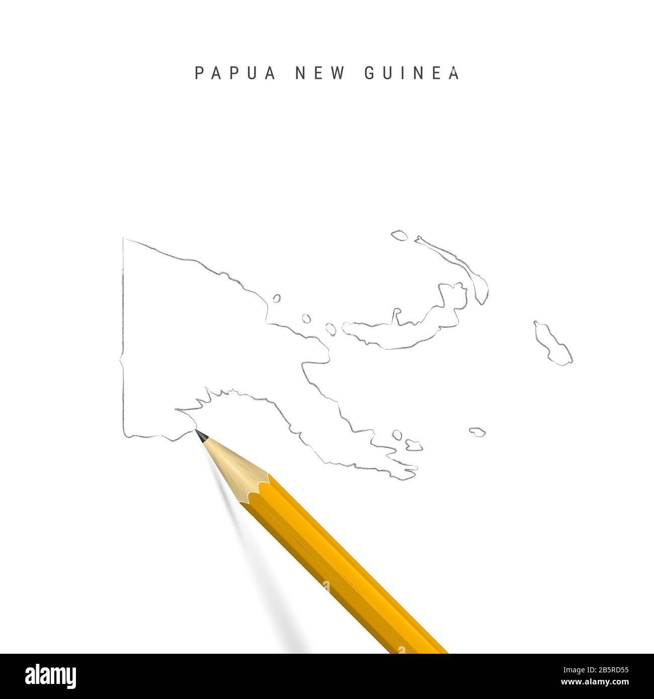 Papua New Guinea freehand pencil sketch outline map isolated on white ...