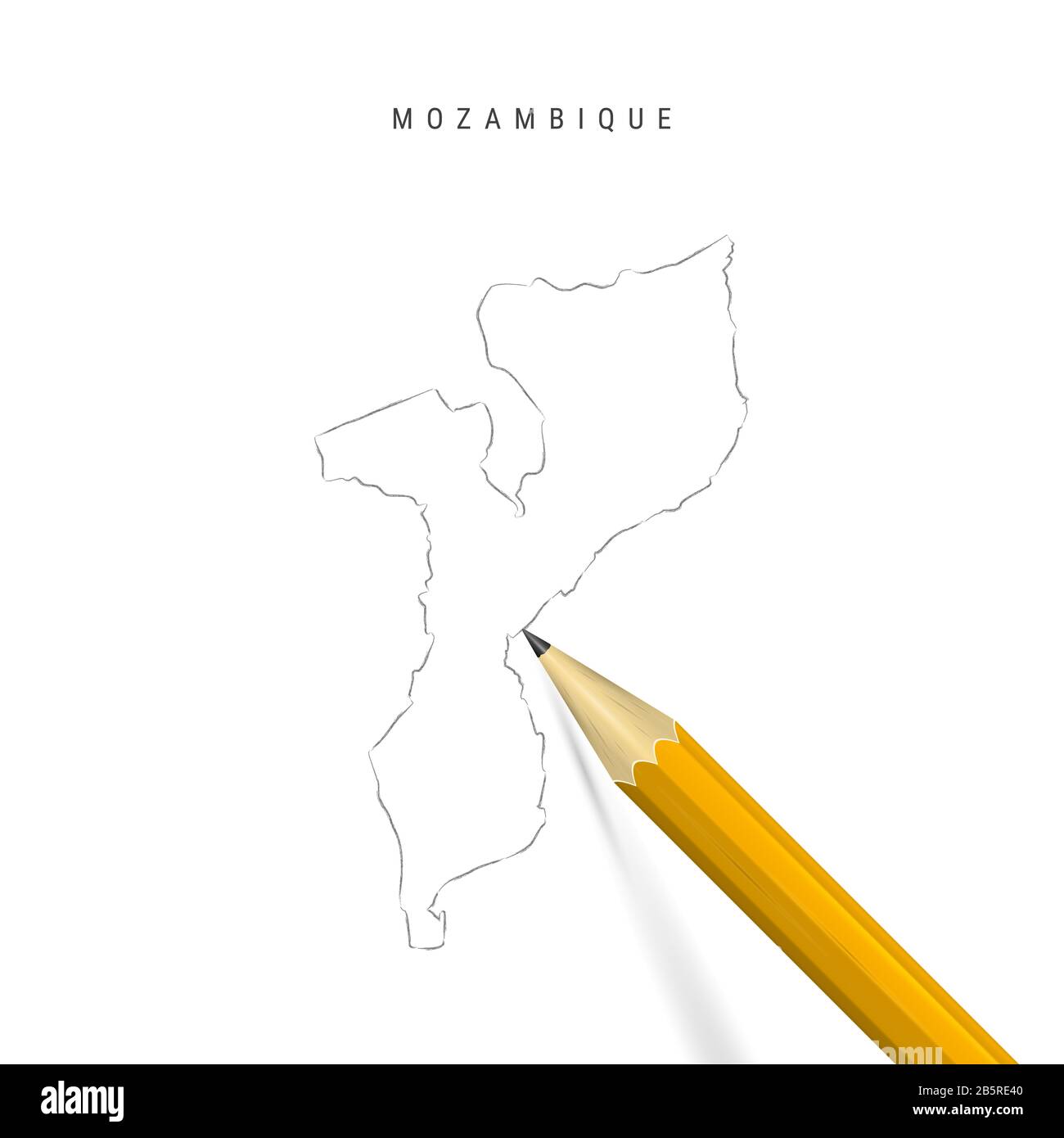 Mozambique Freehand Pencil Sketch Outline Map Isolated On White Background Empty Hand Drawn Map Of Mozambique Realistic 3d Pencil With Soft Shadow Stock Photo Alamy