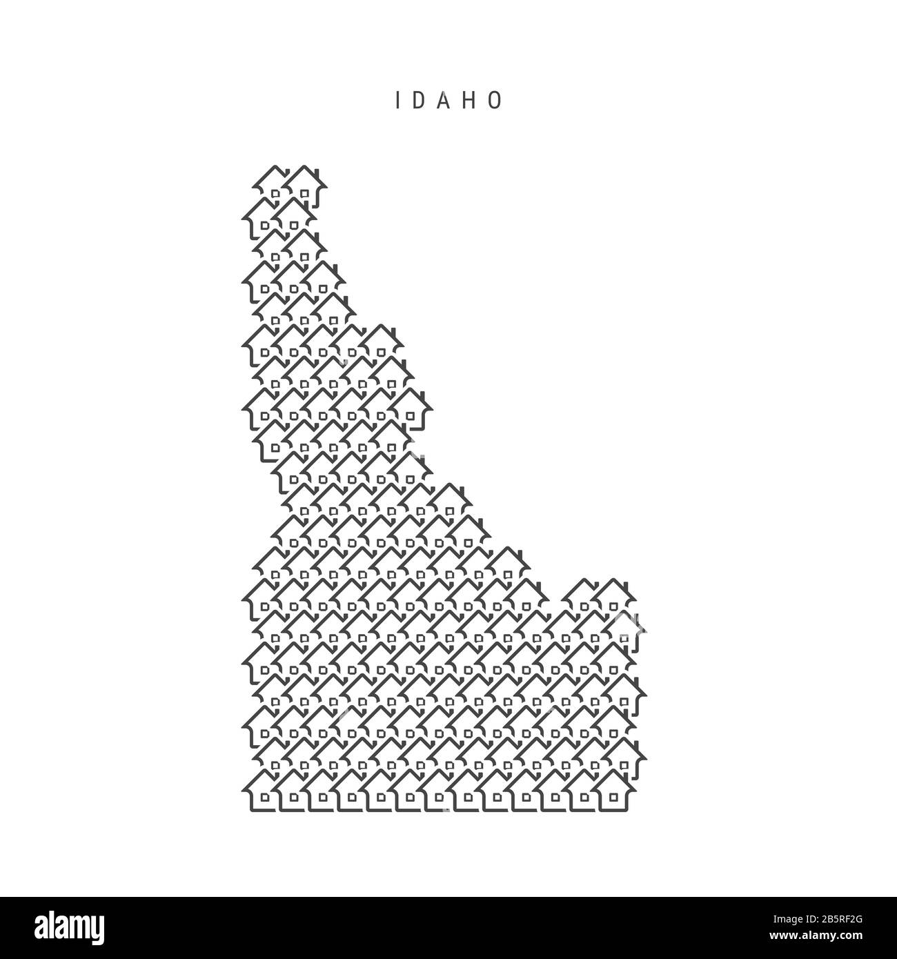 Idaho real estate property map. Icons of houses in the shape of a map of Idaho. Creative concept for a real estate agency. illustration. Stock Photo