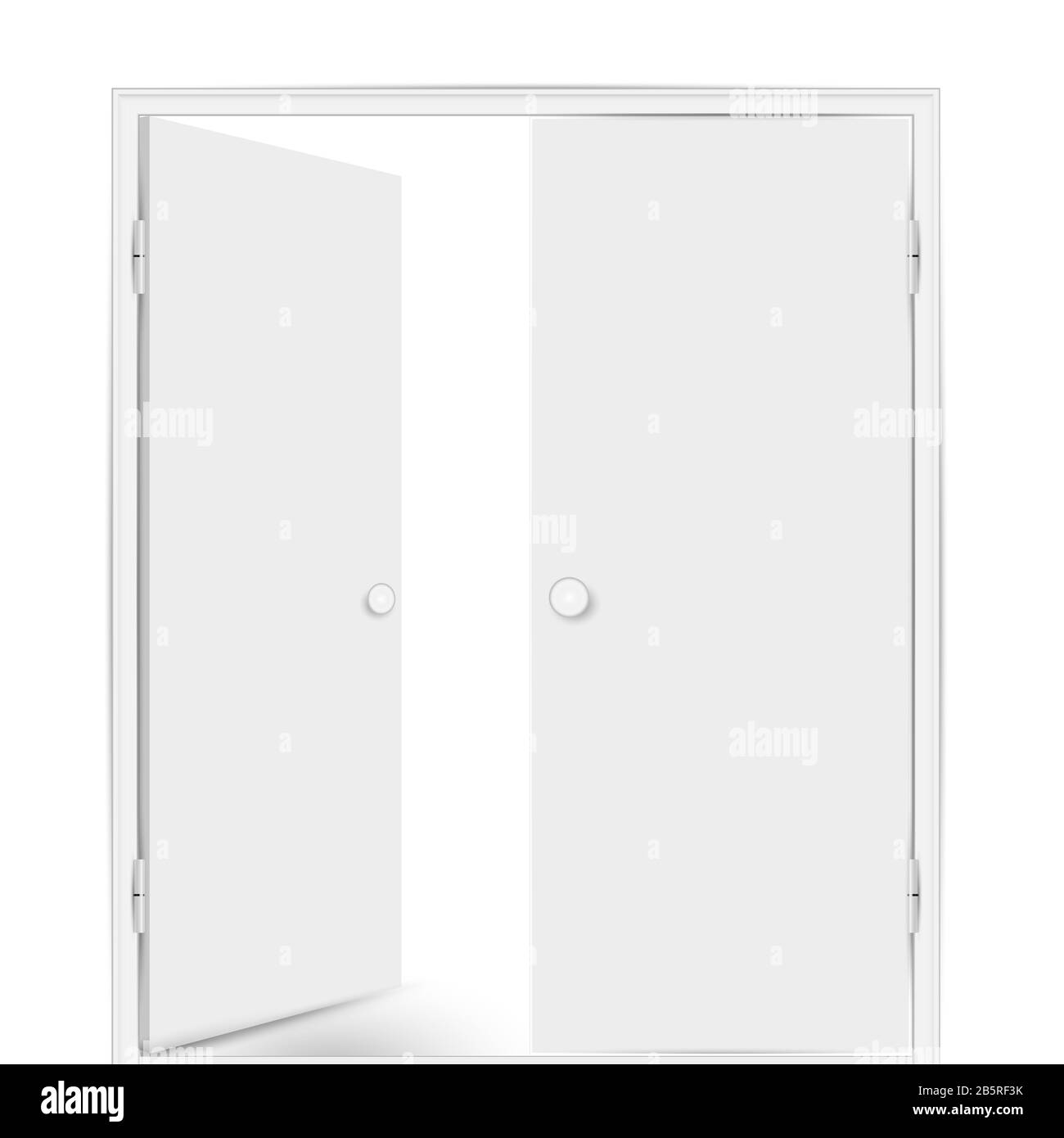 Double white door, one of the doors is open. illustration isolated on