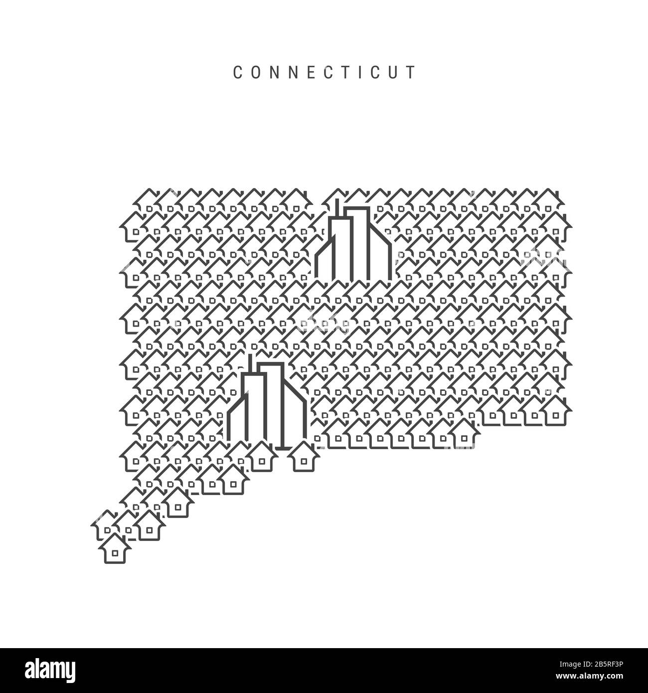 Connecticut real estate property map. Icons of houses in the shape of a
