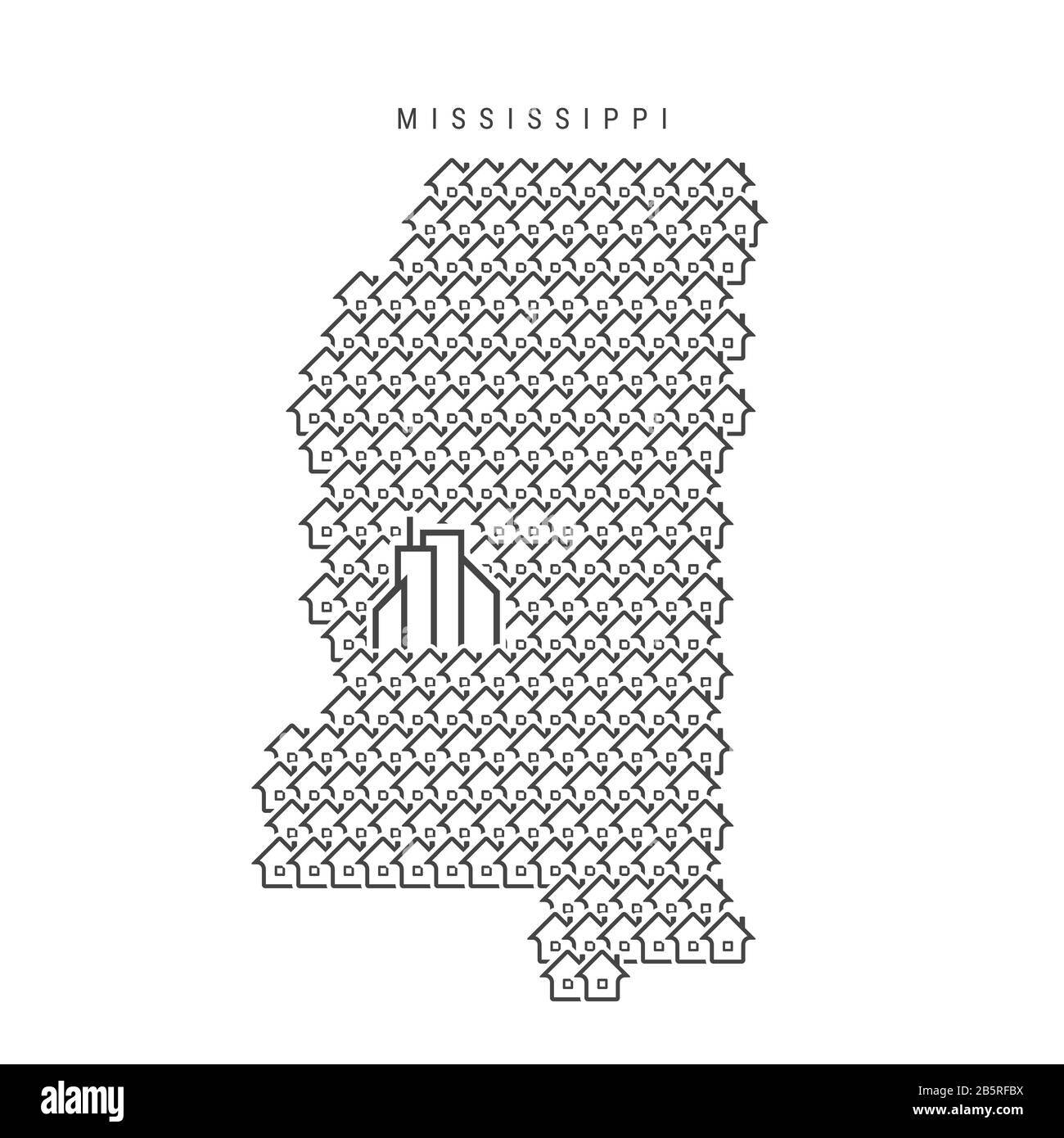 Mississippi real estate property map. Icons of houses in the shape of a