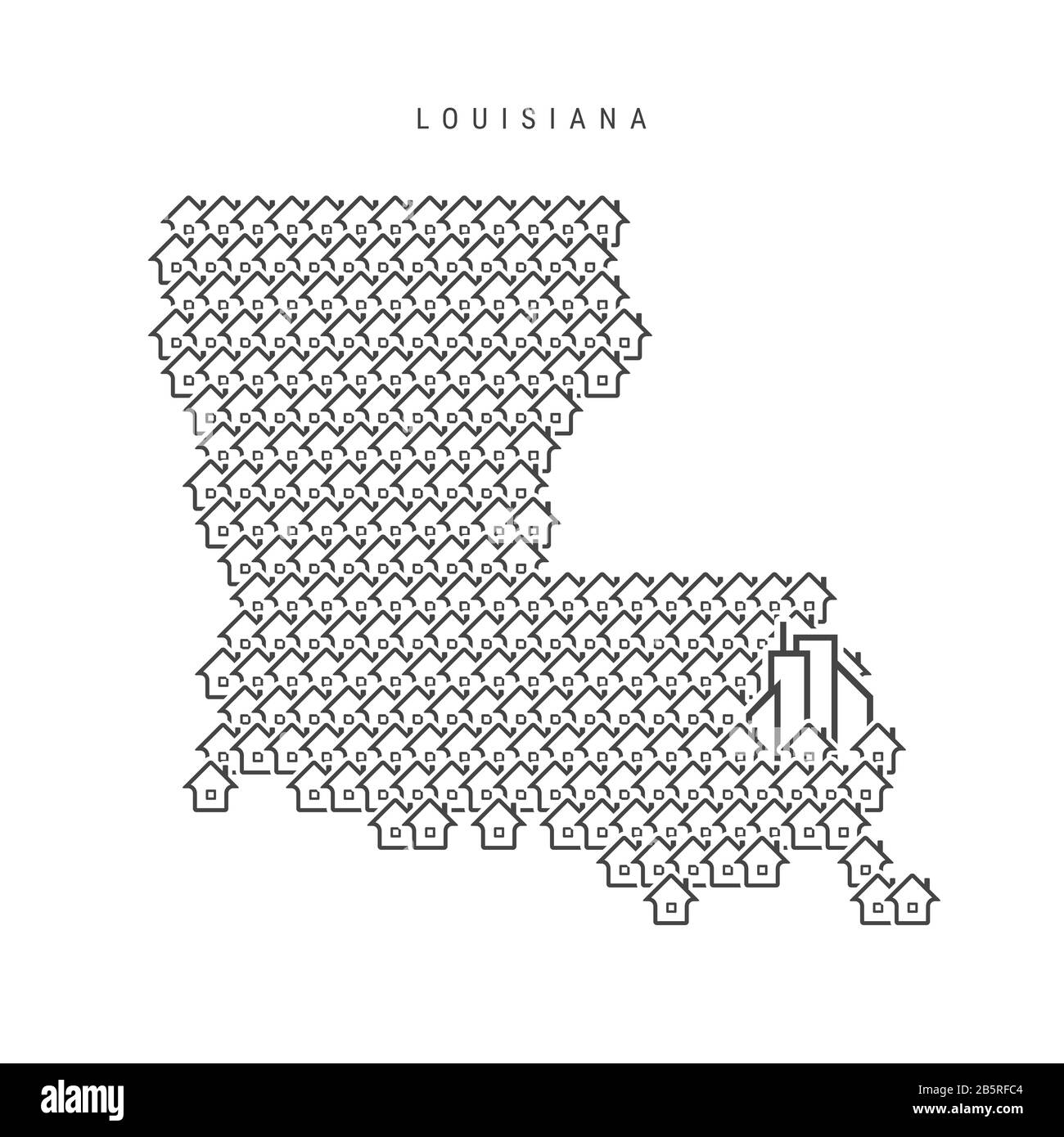 Louisiana real estate property map. Icons of houses in the shape of a