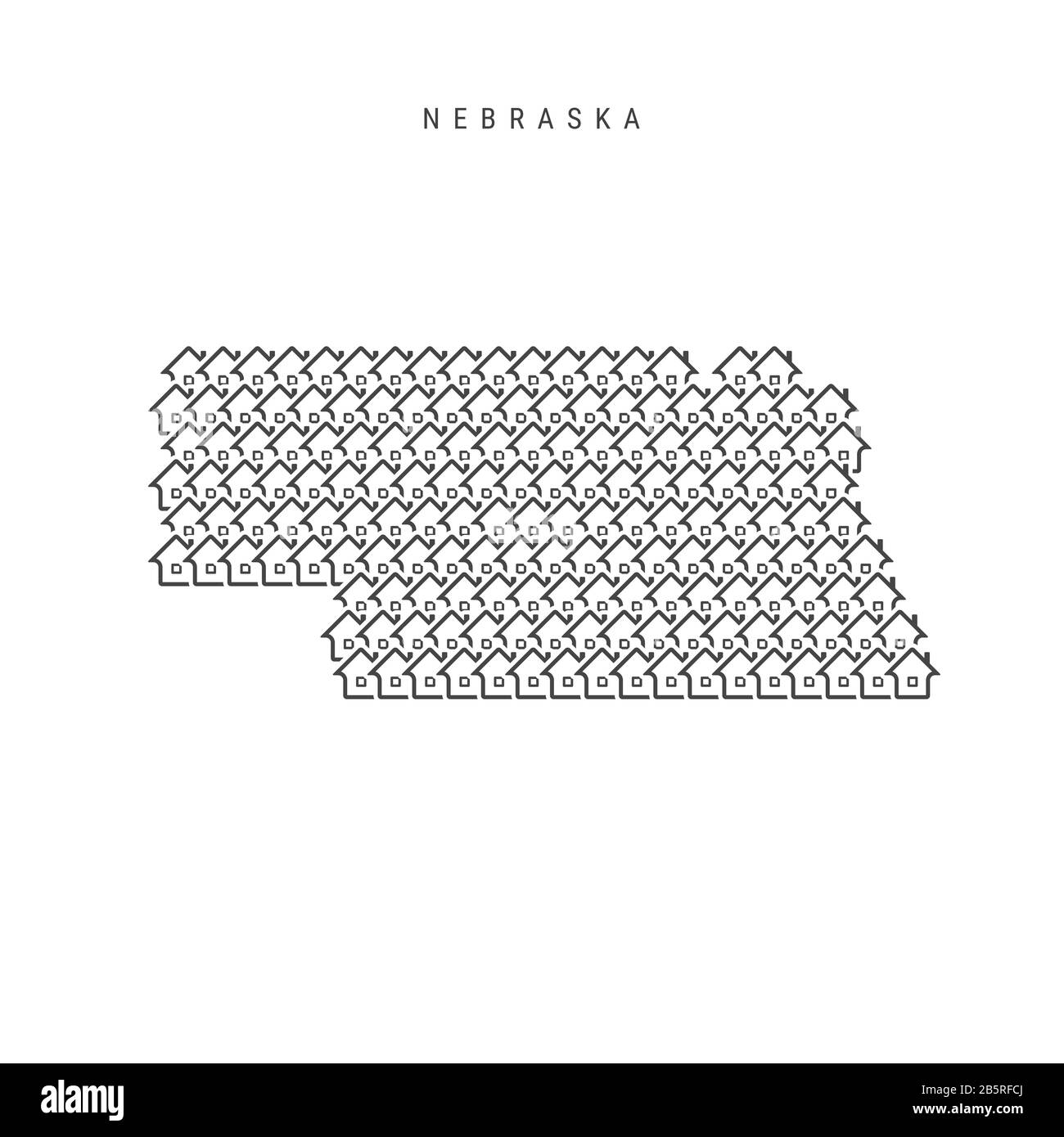 Nebraska real estate property map. Icons of houses in the shape of a