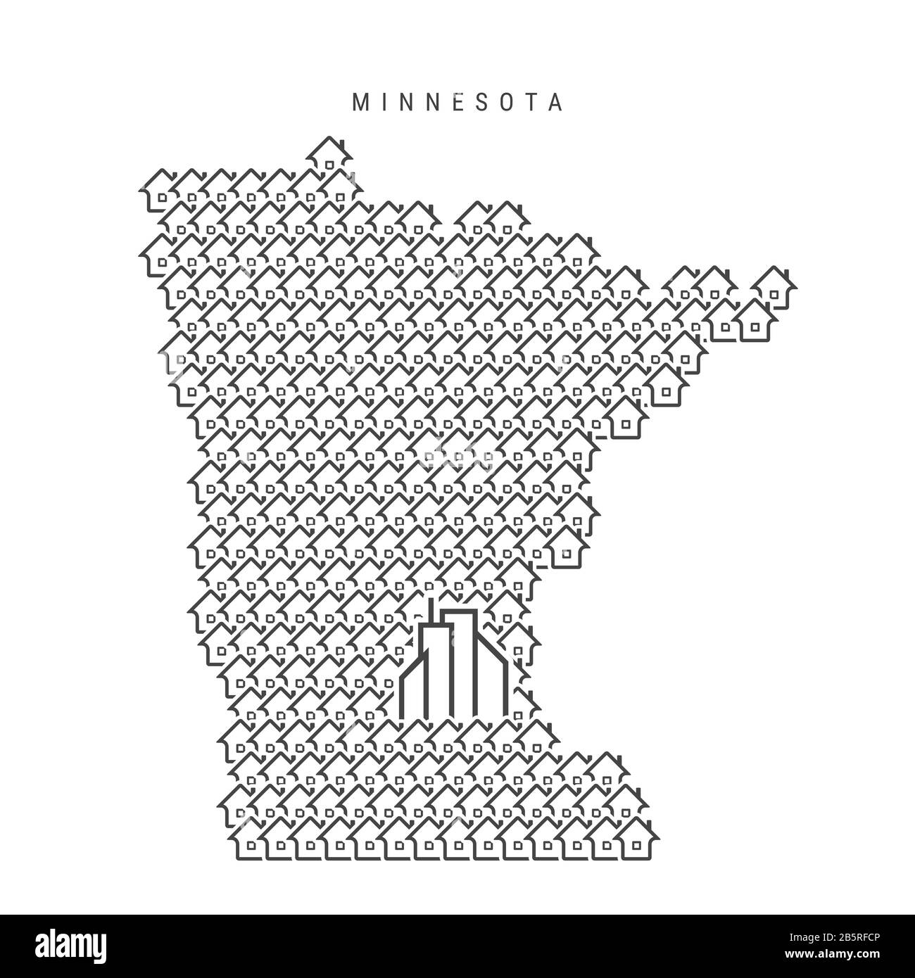 Minnesota real estate property map. Icons of houses in the shape of a